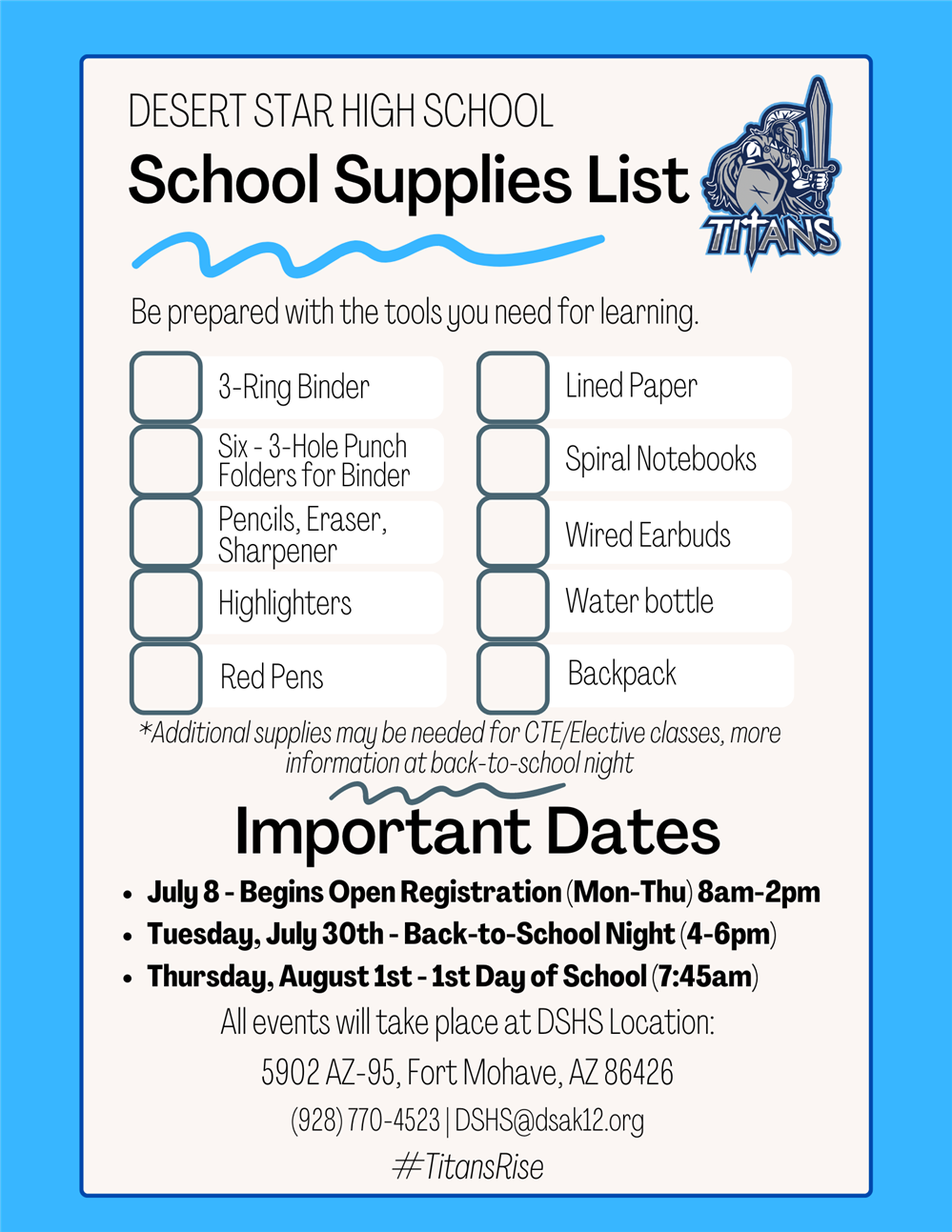 DSHS School Supplies & Info